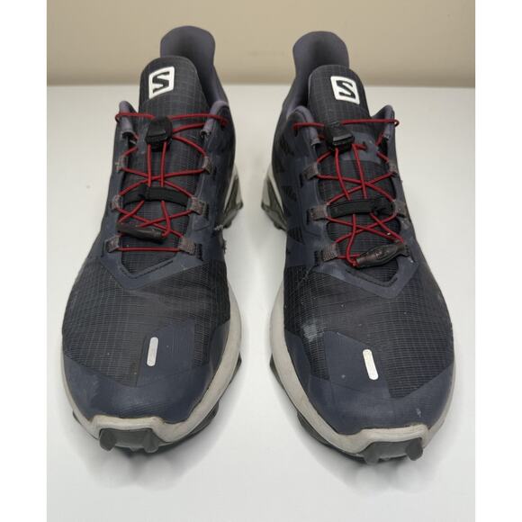 Men’s 11.5 Salomon Black and Red Athletic Hiking Trail Sneakers - Picture 2 of 12